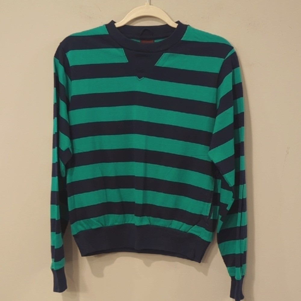Vintage Striped Sweatshirt size Large 100%‎ Cotton Made in USA Rugby Nautical